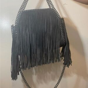 INZI vintage Gray purse Fringe and leather 2 in 1